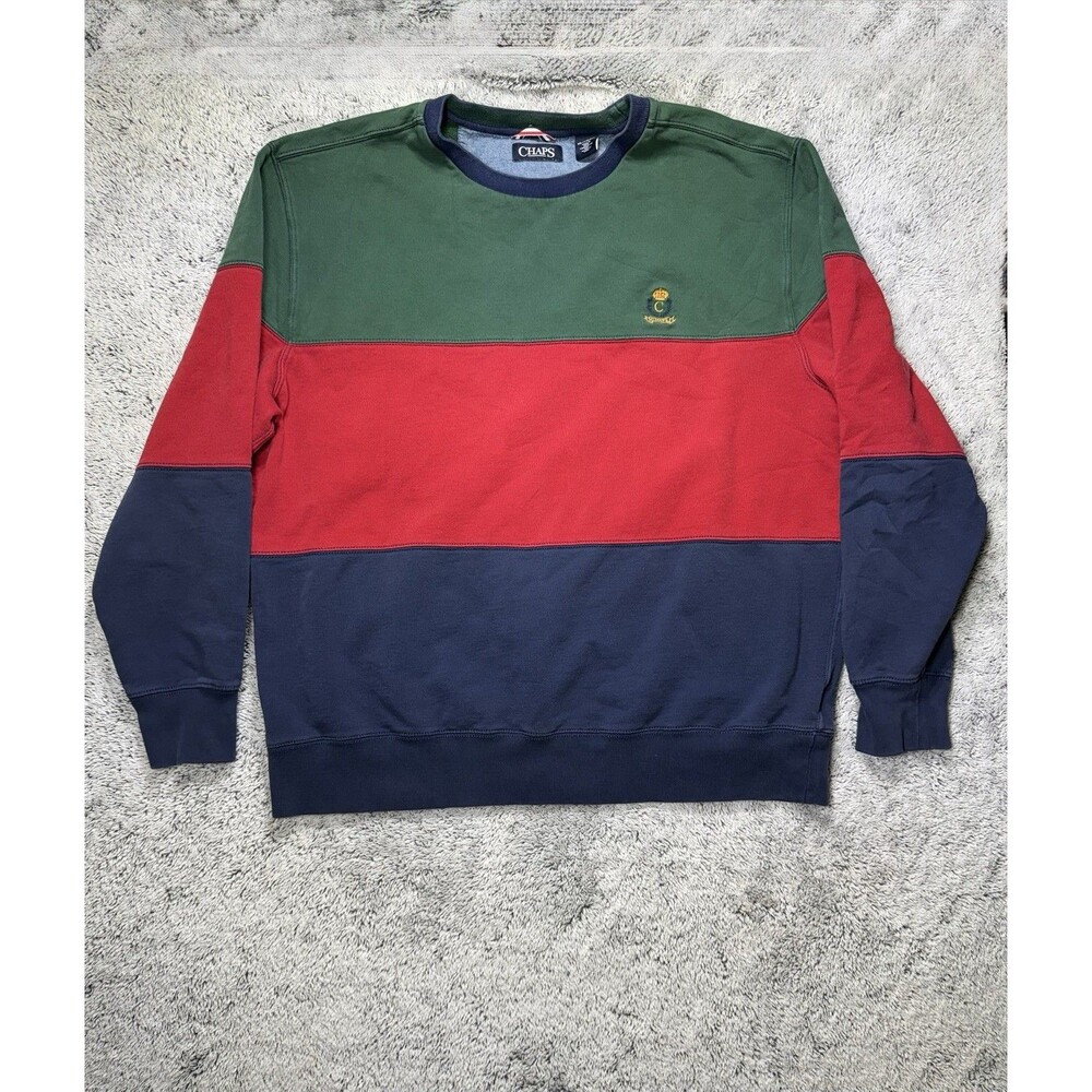 Chaps Sweatshirt Mens XXL Colorblock Crest Embroider Crewneck 90s Y2K‎ Prep READ
